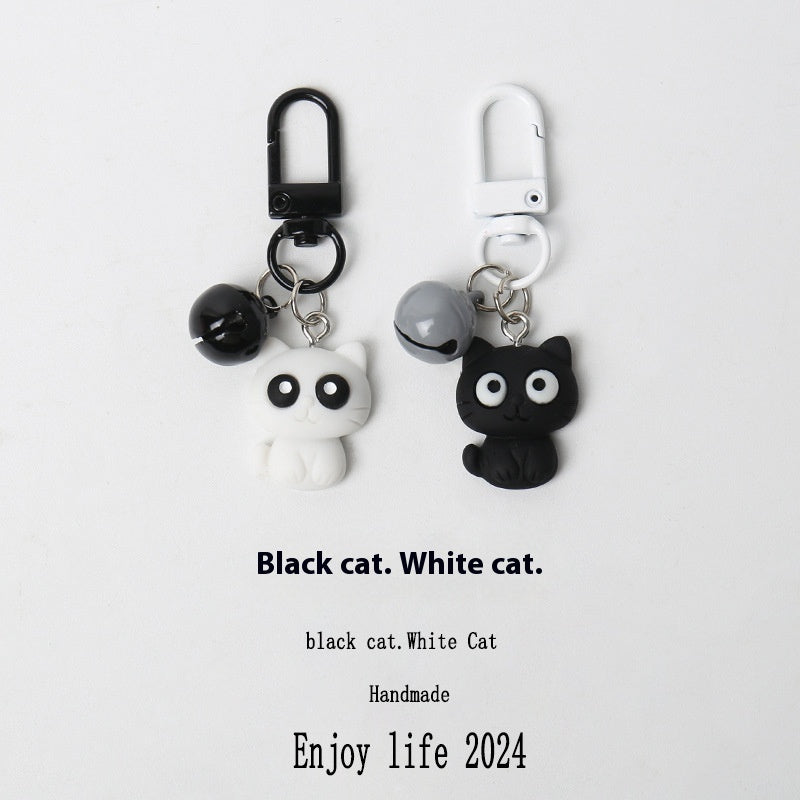 Cartoon Black And White Kitten Key Chain Handbag Pendant Schoolbag Pendant Young Girl Jewelry