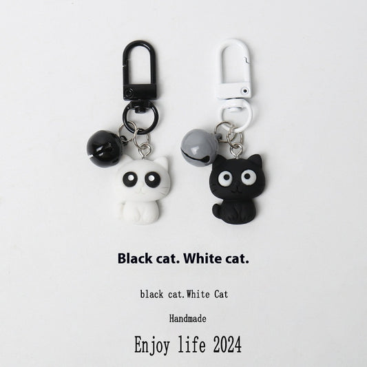 Cartoon Black And White Kitten Key Chain Handbag Pendant Schoolbag Pendant Young Girl Jewelry
