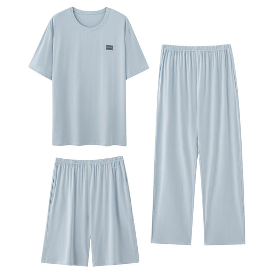 Men's Pajamas Thin Spring And Summer Modal Short-sleeved Trousers Three-piece Home Wear Suit