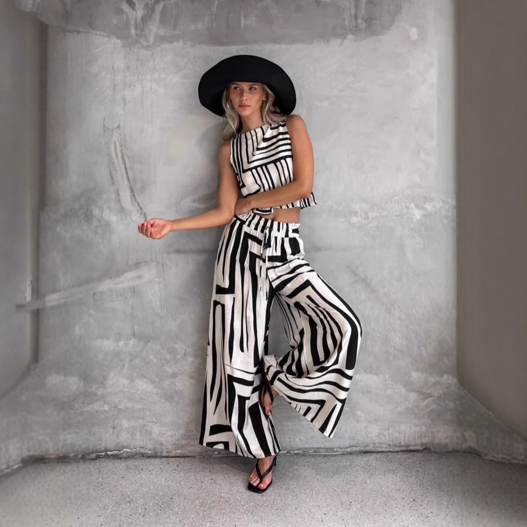 Women's Loose Vest Wide-leg Straight Pants Suit