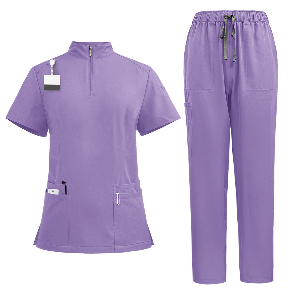 Stand Collar Zipper Hand Washing Suit Nurses' Uniform Work Clothes Suit
