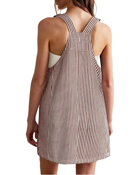 Striped Pocket Strap Adjustable Casual Dress