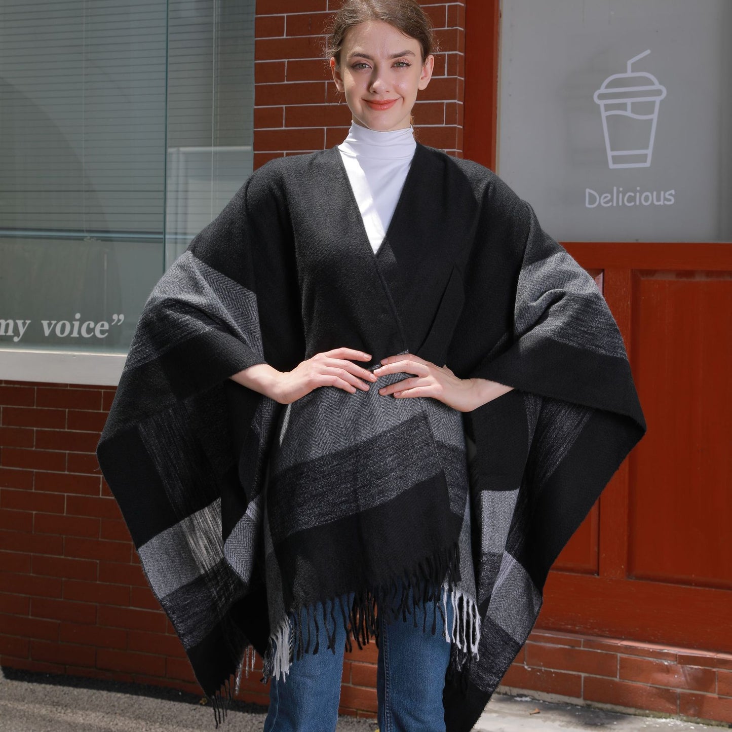 Women's Jacquard Warm Tassel Cardigan Outer Wear