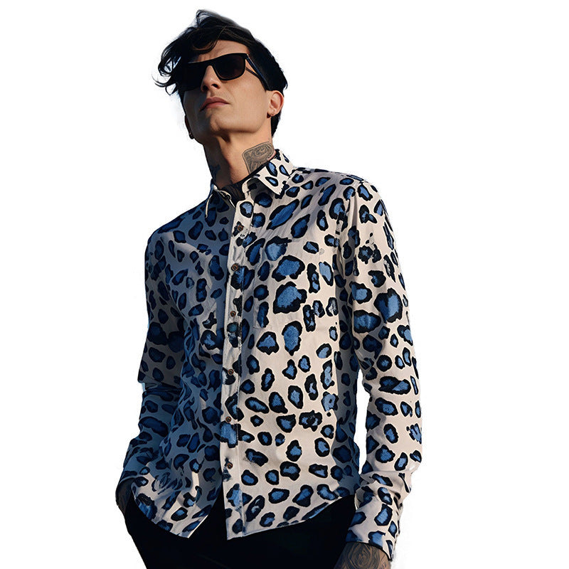 Leopard Print Vintage Print Casual Plus Size Men's Long Sleeve Shirt