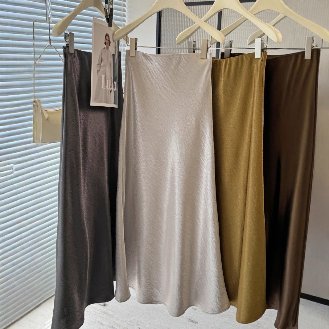 Simple Graceful Draping Acetate Satin Fishtail Skirt For Women