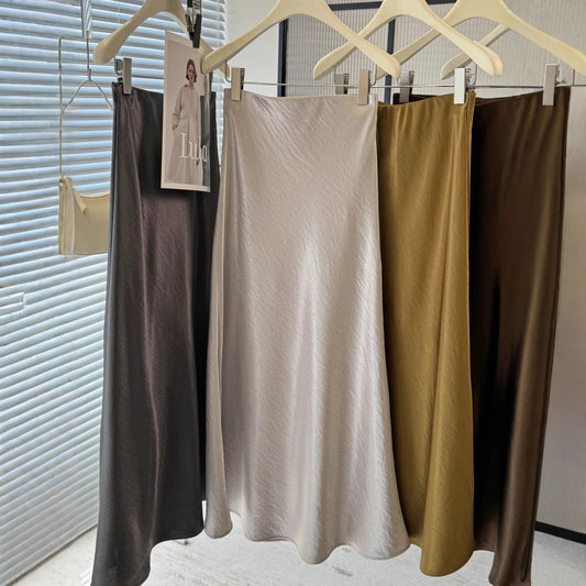 Simple Graceful Draping Acetate Satin Fishtail Skirt For Women