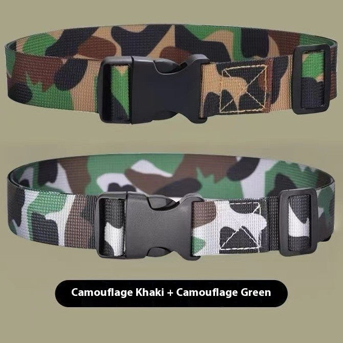 Military Training Belt Universal For Boys And Girls Spring And Summer Wear-resistant Lengthened High School And College Student Camouflage Monochrome Buckle Belt Wholesale