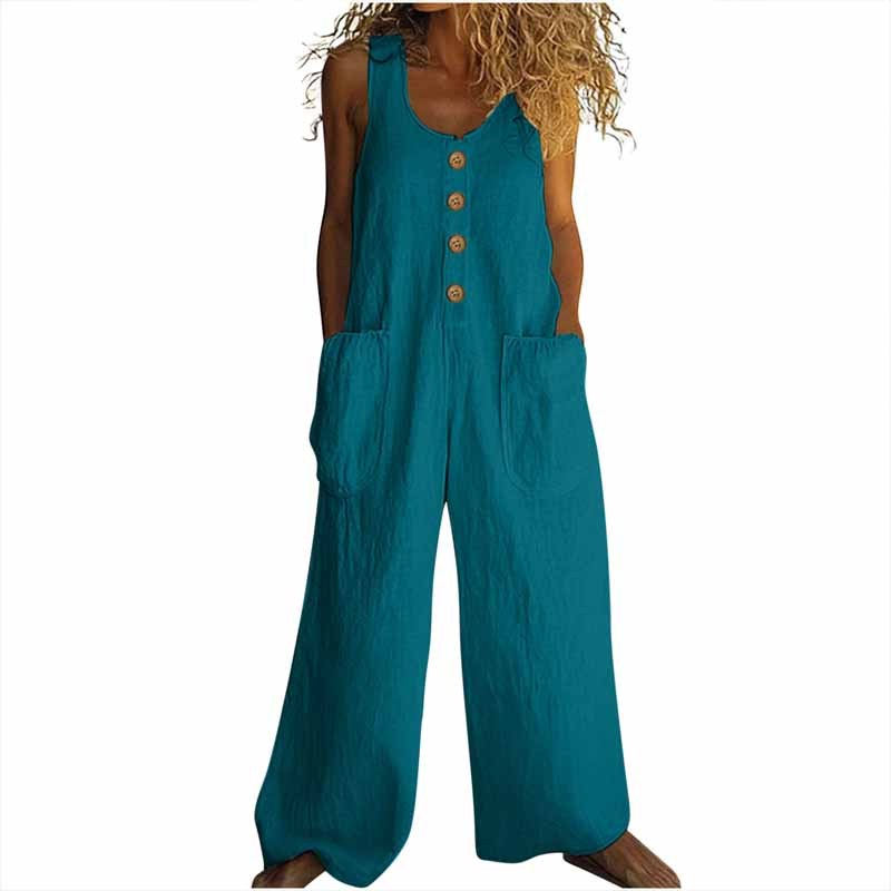 Women's Elegant Wide-Leg Jumpsuit - Button Front Formal & Casual Romper, Lightweight Wear