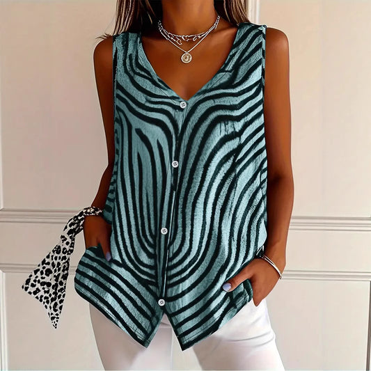 Spring And Summer New Women's Printed Button Cardigan Vest