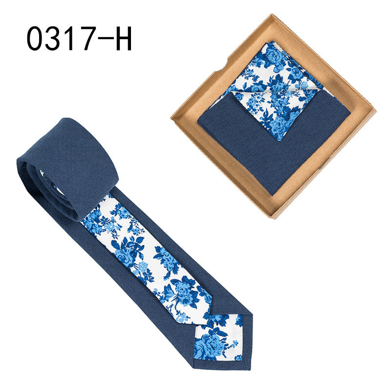 Men's Tie Floral Print Pocket Square Cotton Tie