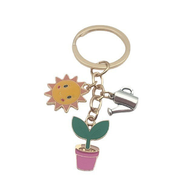 Pastoral Style Cactus Sun Kettle Combination Keychain