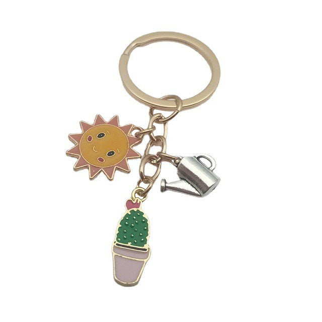 Pastoral Style Cactus Sun Kettle Combination Keychain