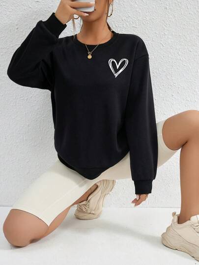 Heart Shape Printed Drop-shoulder Sweatshirt