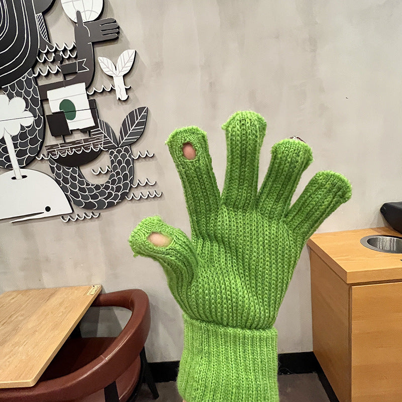 Rhinestone Touch Screen Open Finger Finger Knitted Gloves