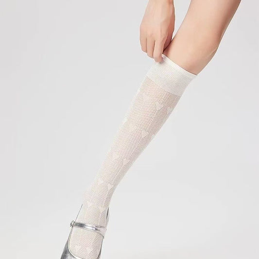 Slim Leg Jk Pure Desire Style Solid Color Hollow Out Love Socks