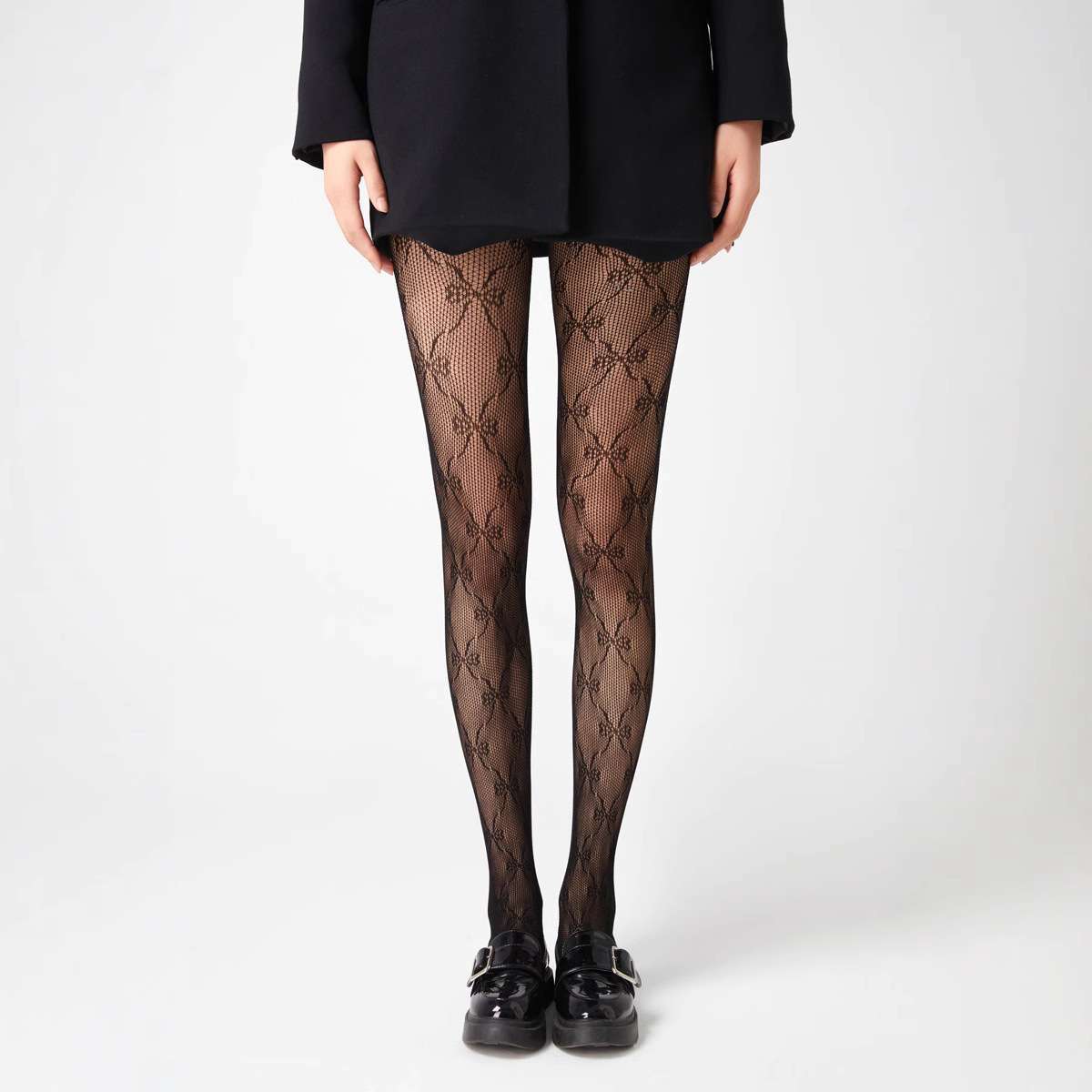 Striped Pantyhose Jacquard Mesh Stockings Women's Black Stockings