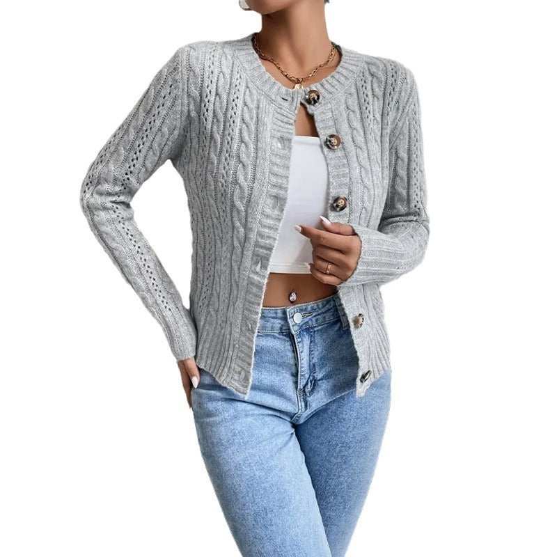 Sweater Women's Cardigan Round Neck Twist Long Sleeve Coat