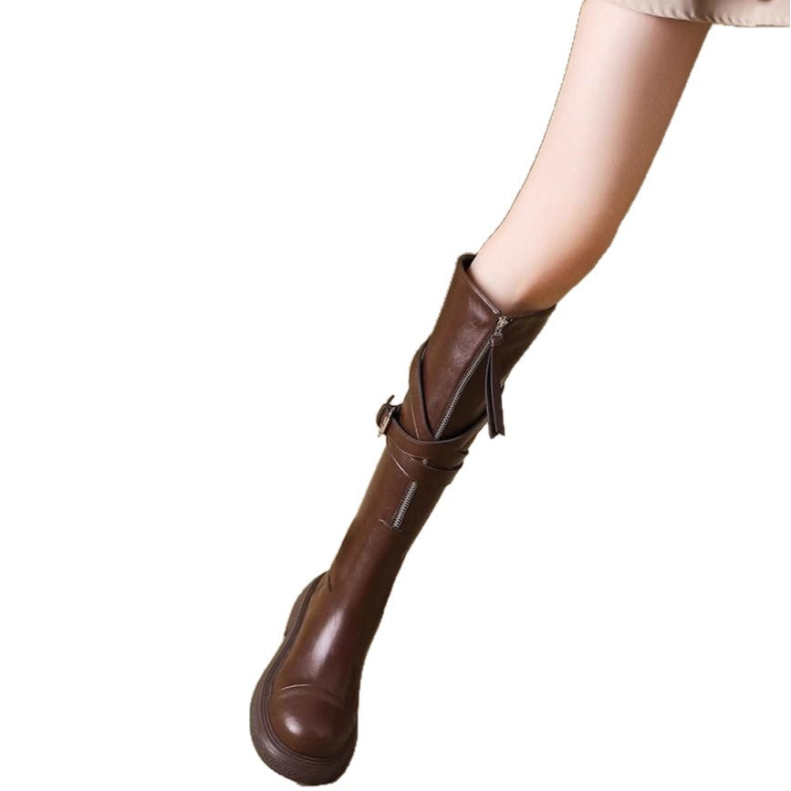 Brown Women's Riding Boots Thin High Tube Long