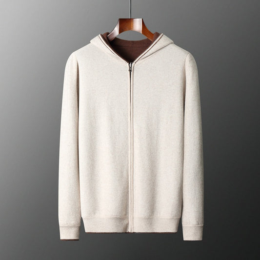 Men's Cashmere Zipper Cardigan Hooded Double-sided Sweater Coat