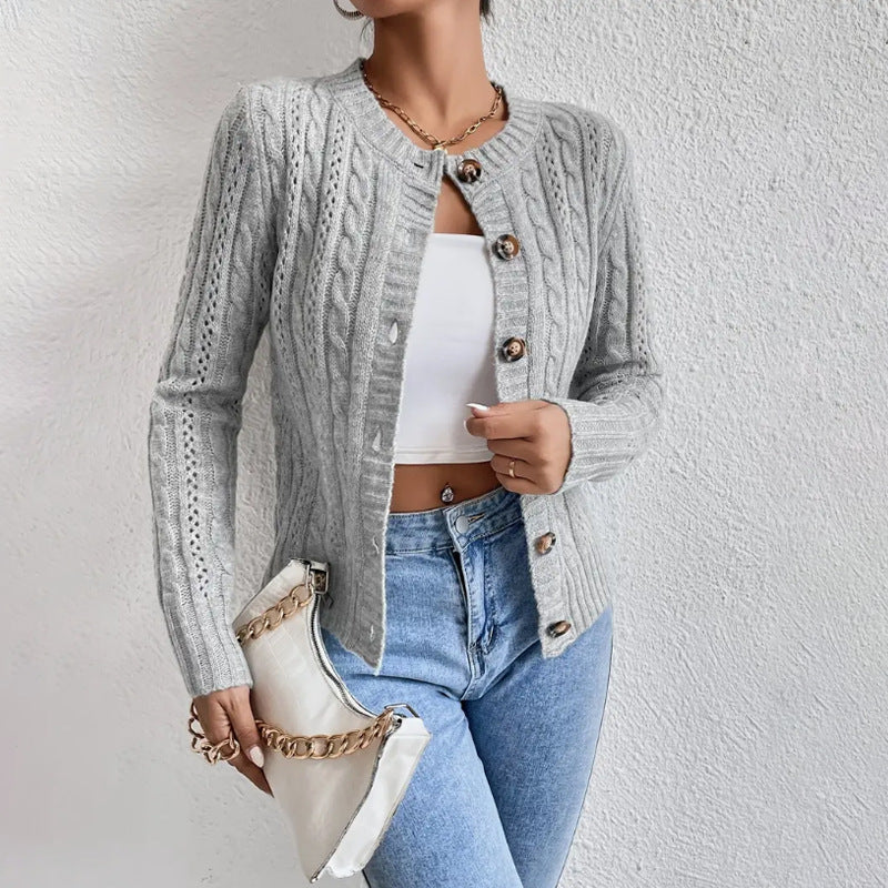 Sweater Women's Cardigan Round Neck Twist Long Sleeve Coat
