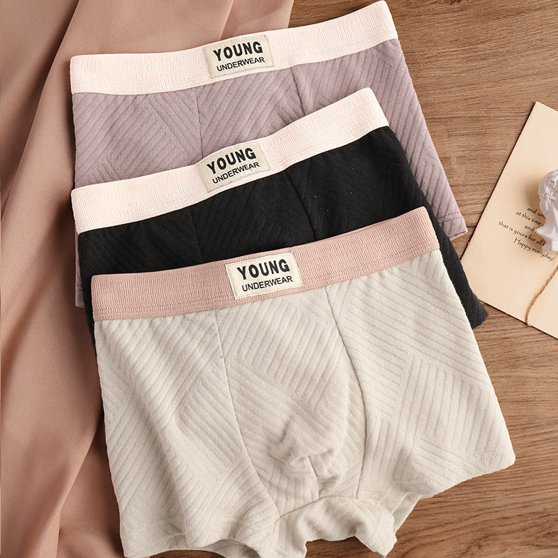 Cotton Men's Mid Waist Texture Boxer Briefs