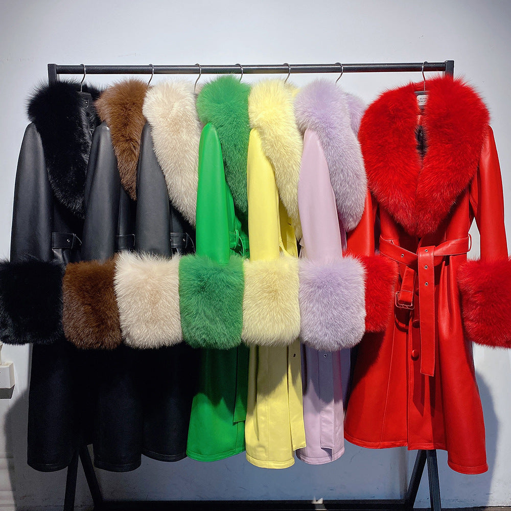 Slim-fit Leather Sheepskin Fox Fur Coat