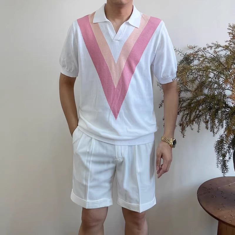 V-neck Short-sleeved Sweater Men's Striped