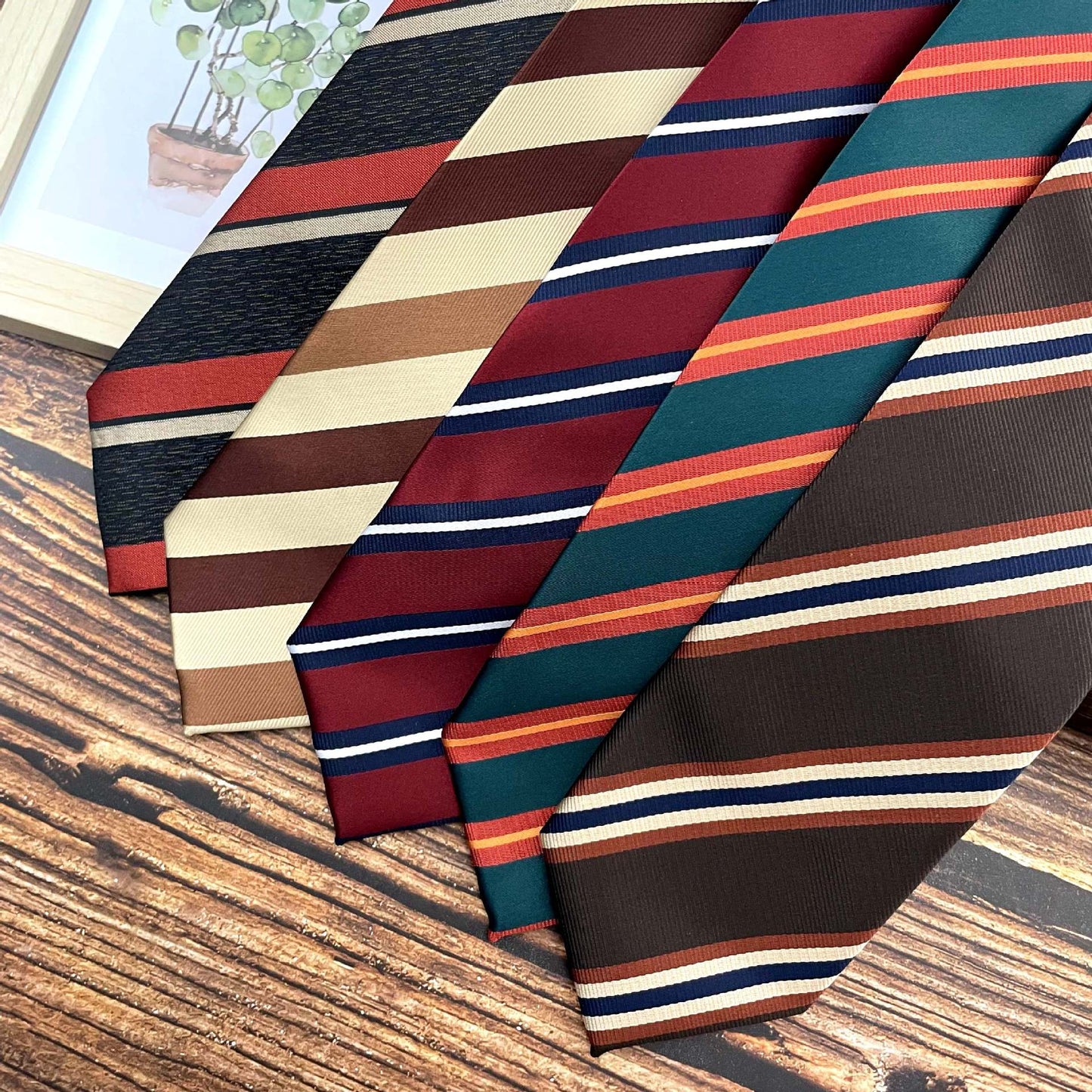 Retro Coffee Color Orange Red Striped Tie Hand Hit 8CM Men