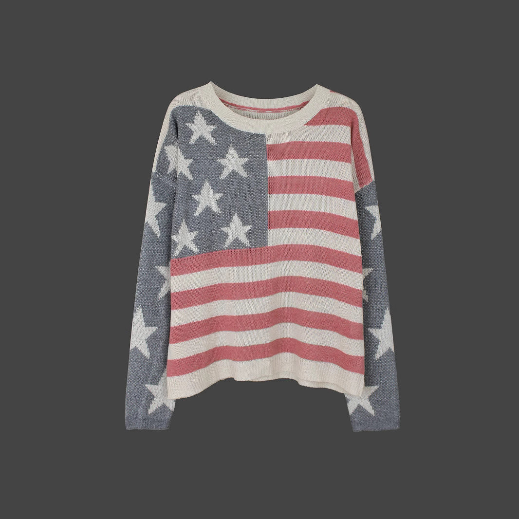 Sweater Women's Knitwear American Flag Long Sleeve Top
