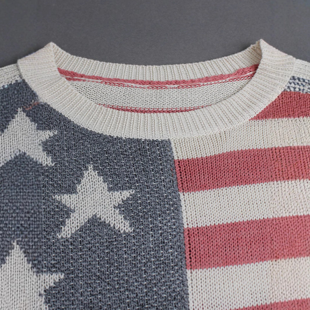 Sweater Women's Knitwear American Flag Long Sleeve Top