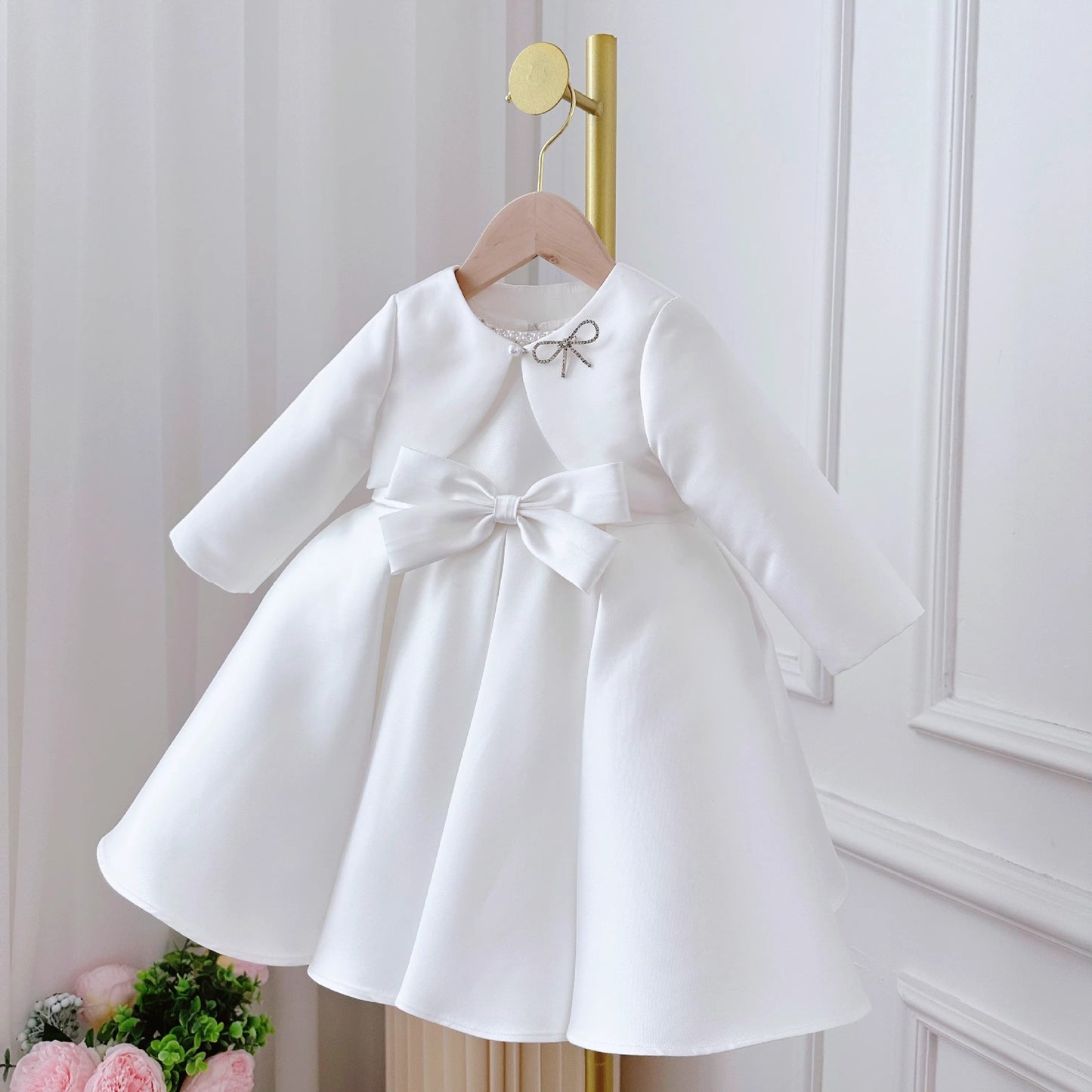 Korean Style Women's Baby Dress White Classic Style Two-piece Set