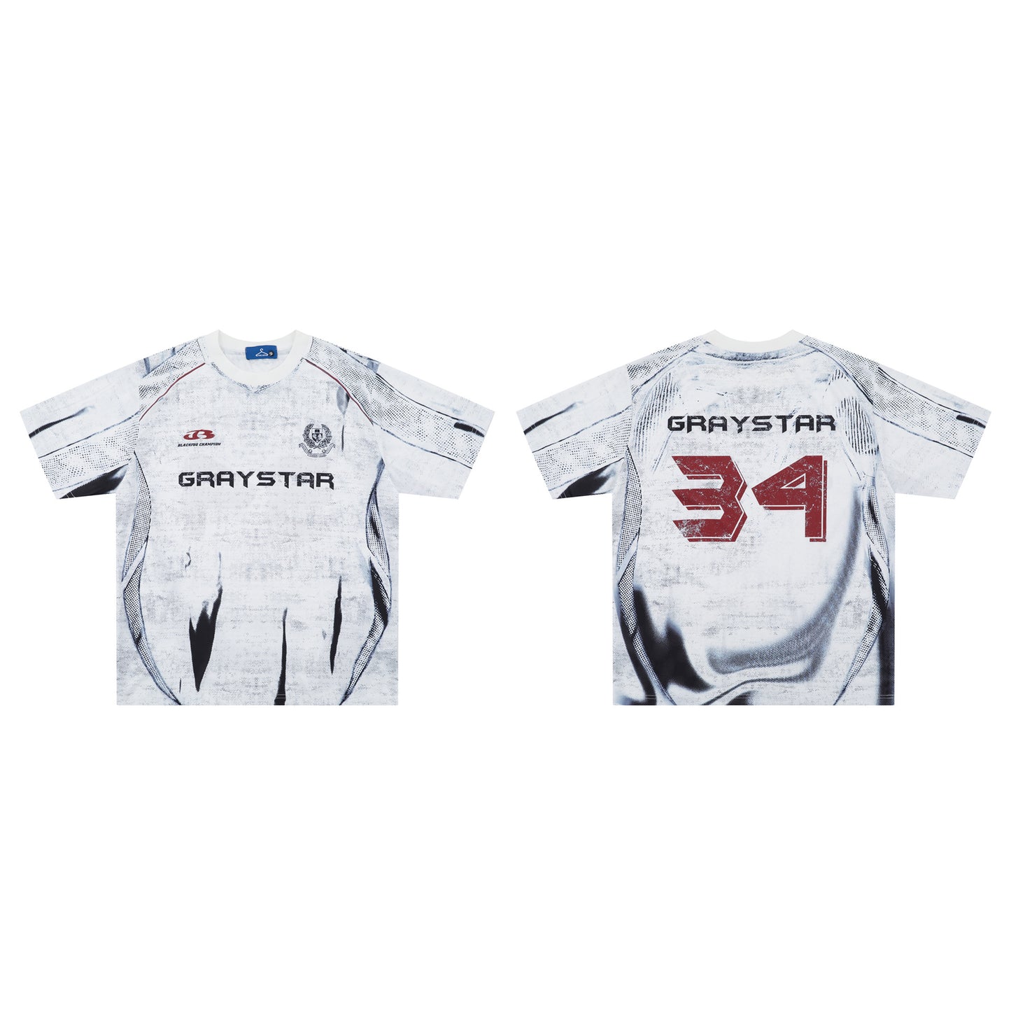 Short Sleeve Round Neck Black And White Printed T-shirt