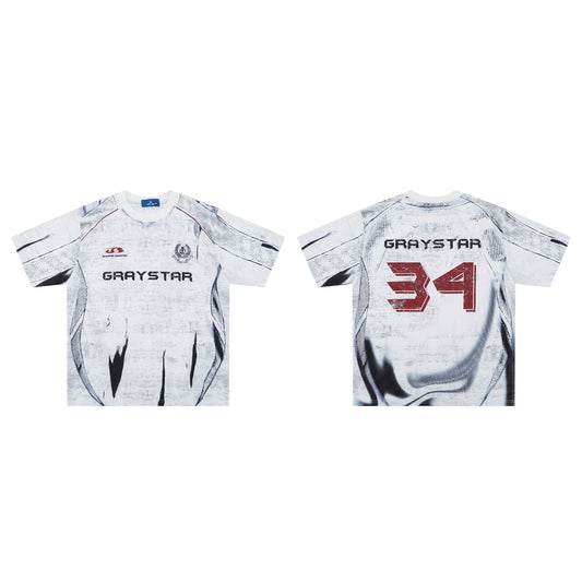 Short Sleeve Round Neck Black And White Printed T-shirt