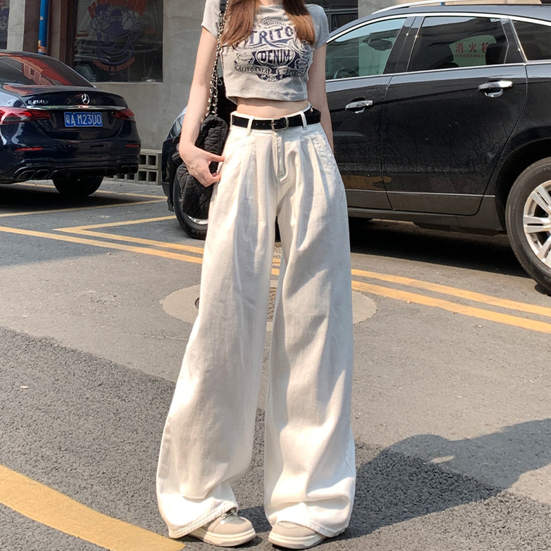 Women's Plus Size Loose American White Jeans