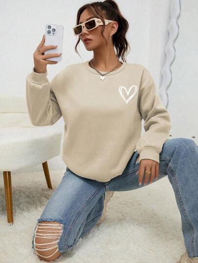 Heart Shape Printed Drop-shoulder Sweatshirt