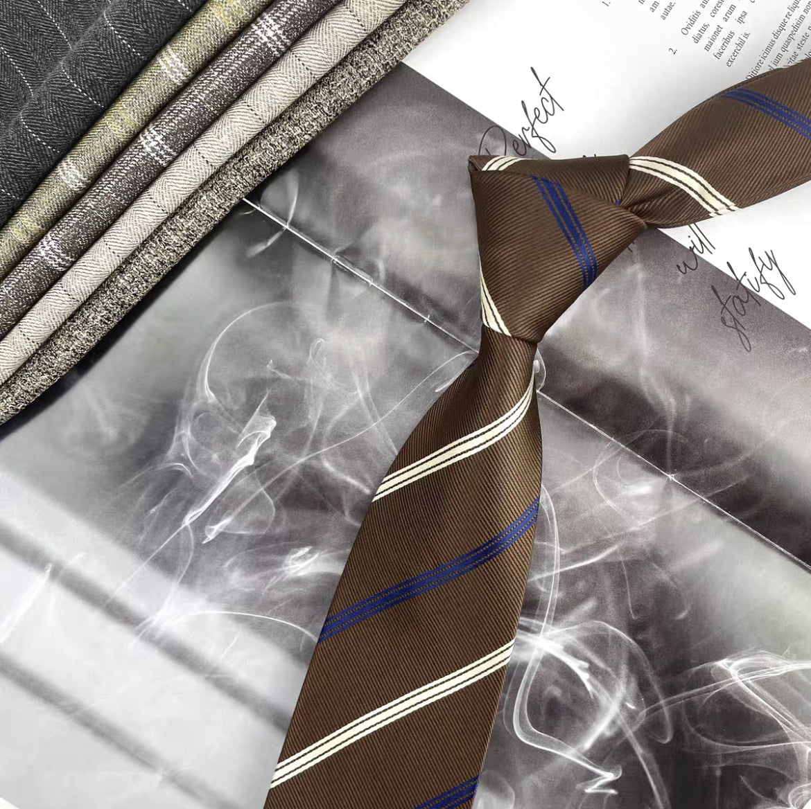 Retro Coffee Color Orange Red Striped Tie Hand Hit 8CM Men