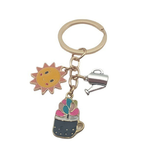 Pastoral Style Cactus Sun Kettle Combination Keychain