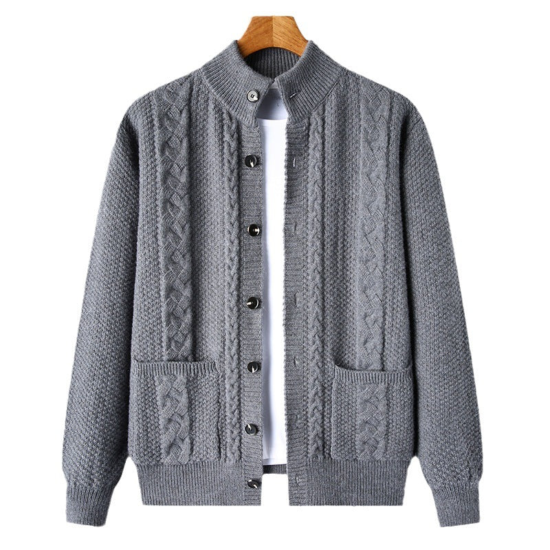 Young And Middle-aged Thick Knit Cardigan Retro Jacquard Loose-fitting Sweater Men's Sweater Coat