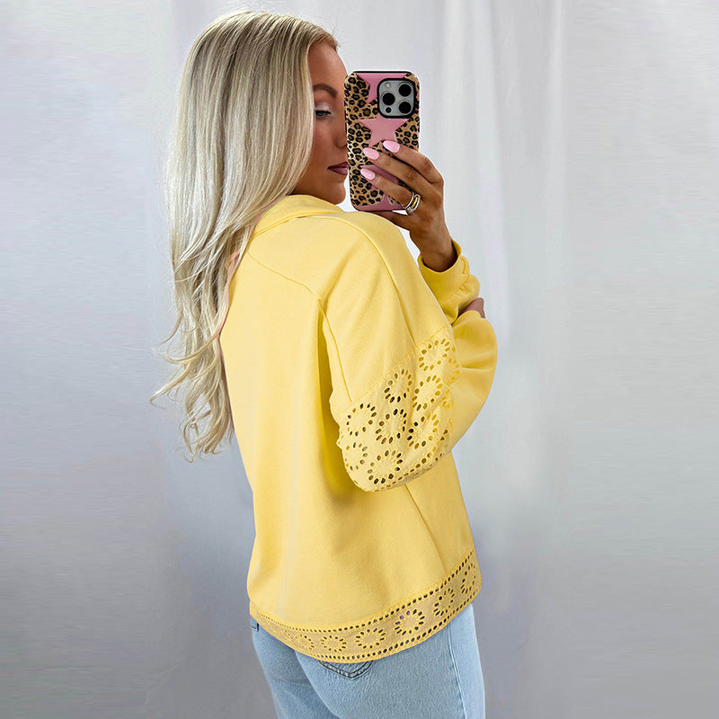 Solid Color Pullover Lapel Long-sleeved Sweater Women's European And American