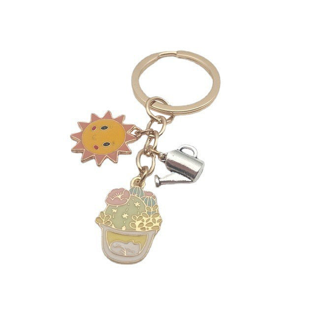 Pastoral Style Cactus Sun Kettle Combination Keychain