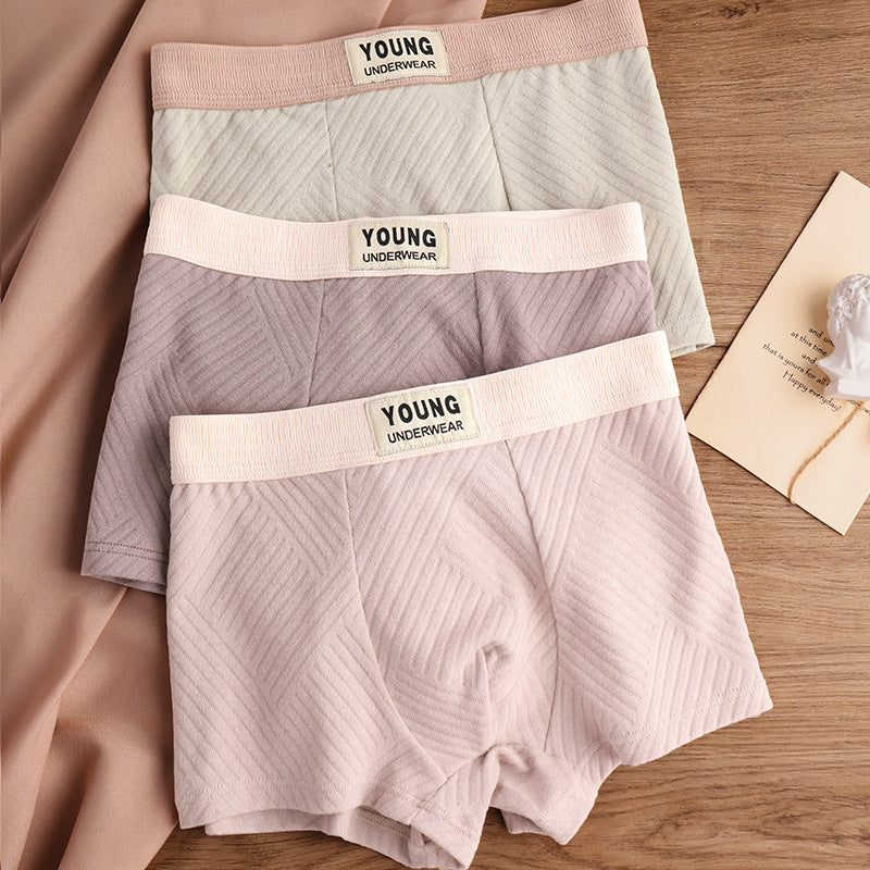 Cotton Men's Mid Waist Texture Boxer Briefs