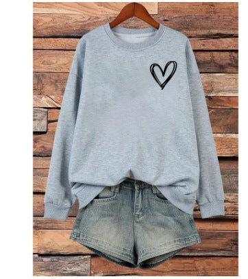 Heart Shape Printed Drop-shoulder Sweatshirt