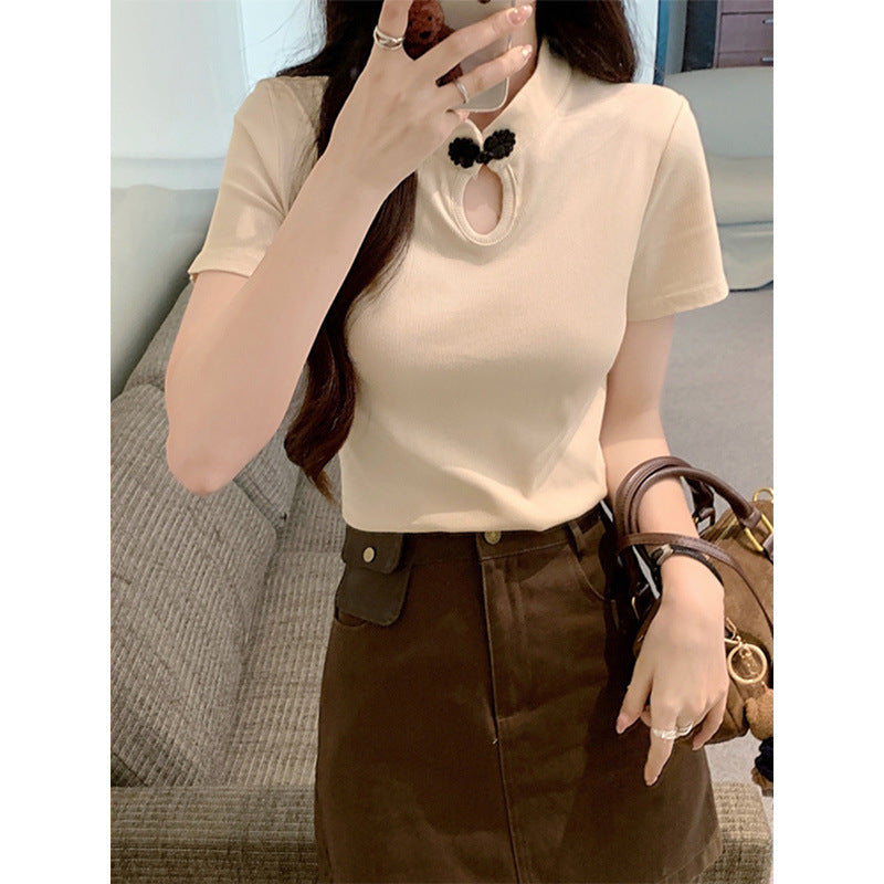 New Chinese Style Frog Button Short Sleeve T-shirt Summer New National Style