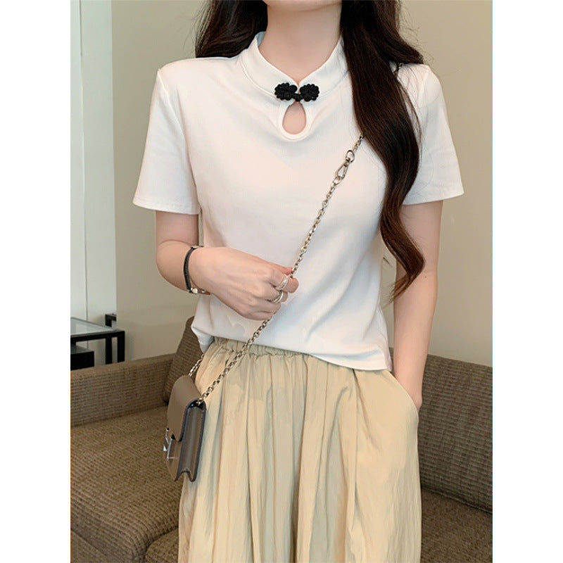 New Chinese Style Frog Button Short Sleeve T-shirt Summer New National Style