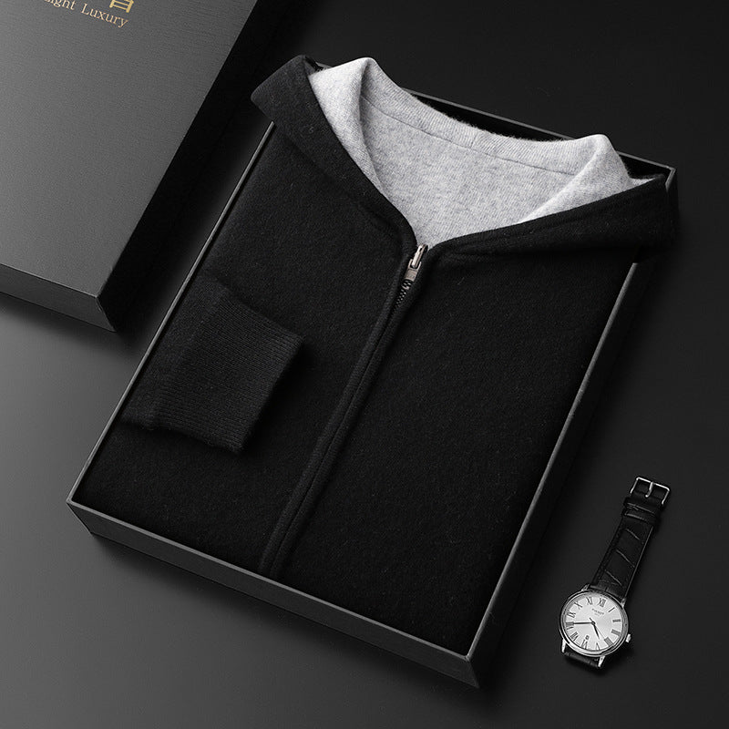 Men's Cashmere Zipper Cardigan Hooded Double-sided Sweater Coat