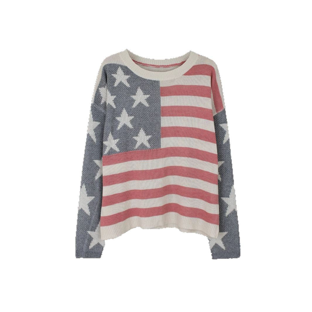 Sweater Women's Knitwear American Flag Long Sleeve Top