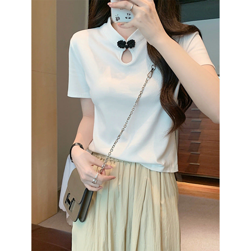 New Chinese Style Frog Button Short Sleeve T-shirt Summer New National Style