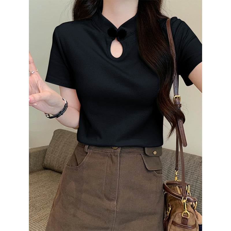 New Chinese Style Frog Button Short Sleeve T-shirt Summer New National Style