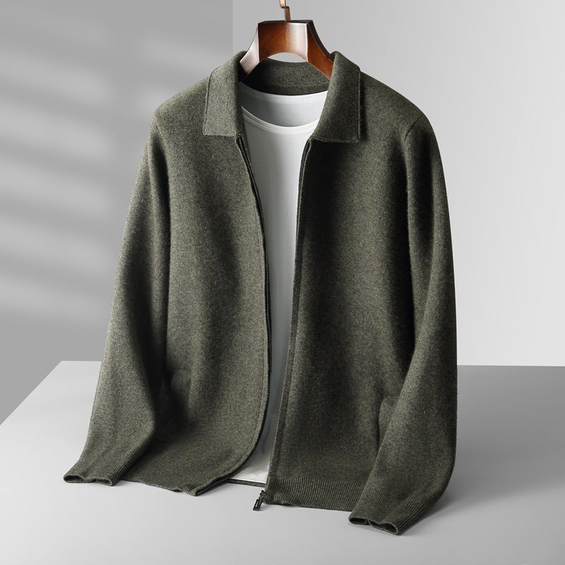 Outer Wear Lapel Thickening Oversized Knit Zipper Cardigan