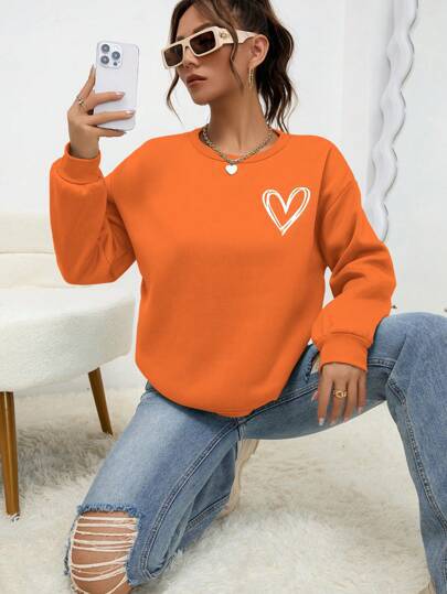 Heart Shape Printed Drop-shoulder Sweatshirt